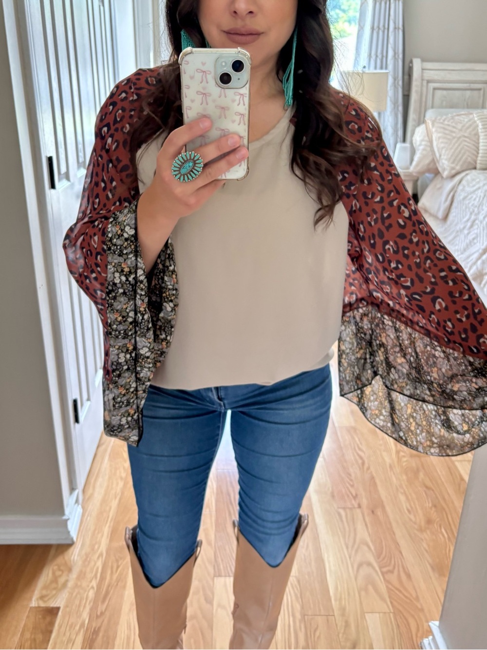 And the why boho animal print bell sleeve top